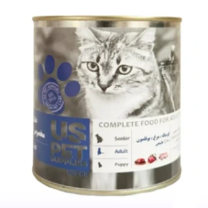 کنسرو گربه بالغ US PET  گوشت گوساله، مرغ و بوقلمون  800 گرم